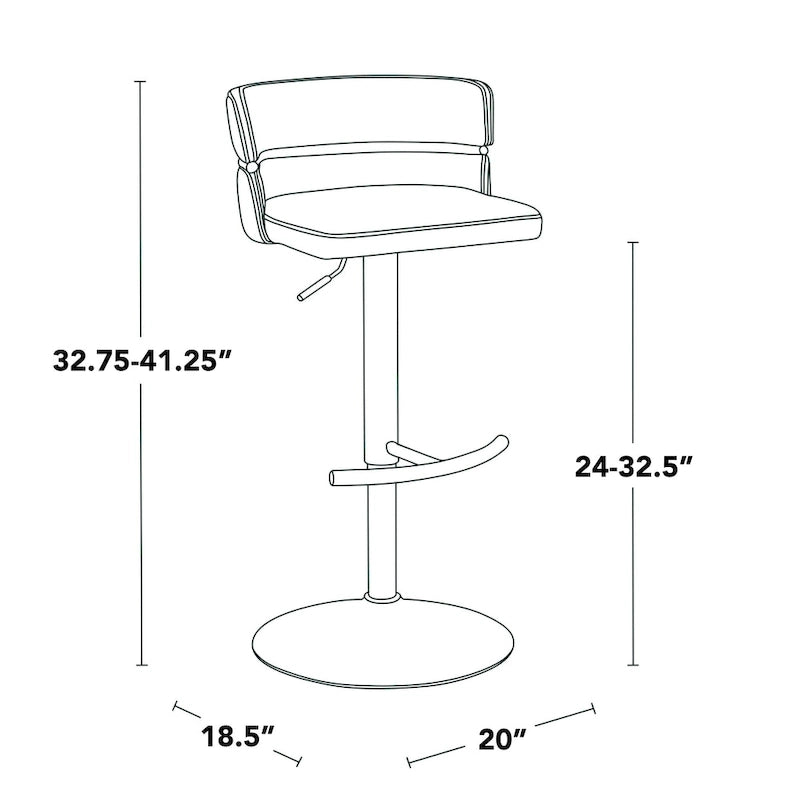Tabouret de bar réglable Lena avec repose-pieds arrondi en T (Lot de 2)