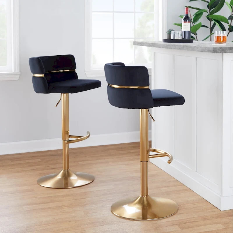 Tabouret de bar réglable Lena avec repose-pieds arrondi en T (Lot de 2)