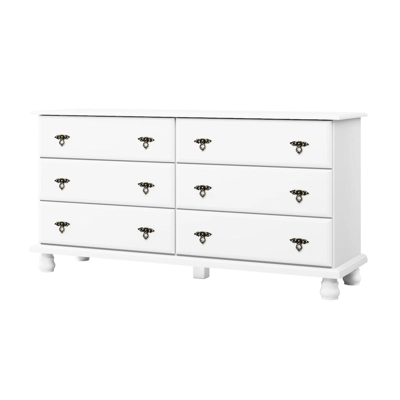 Commode traditionnelle Kyle à 6 tiroirs en bois massif avec miroir en option