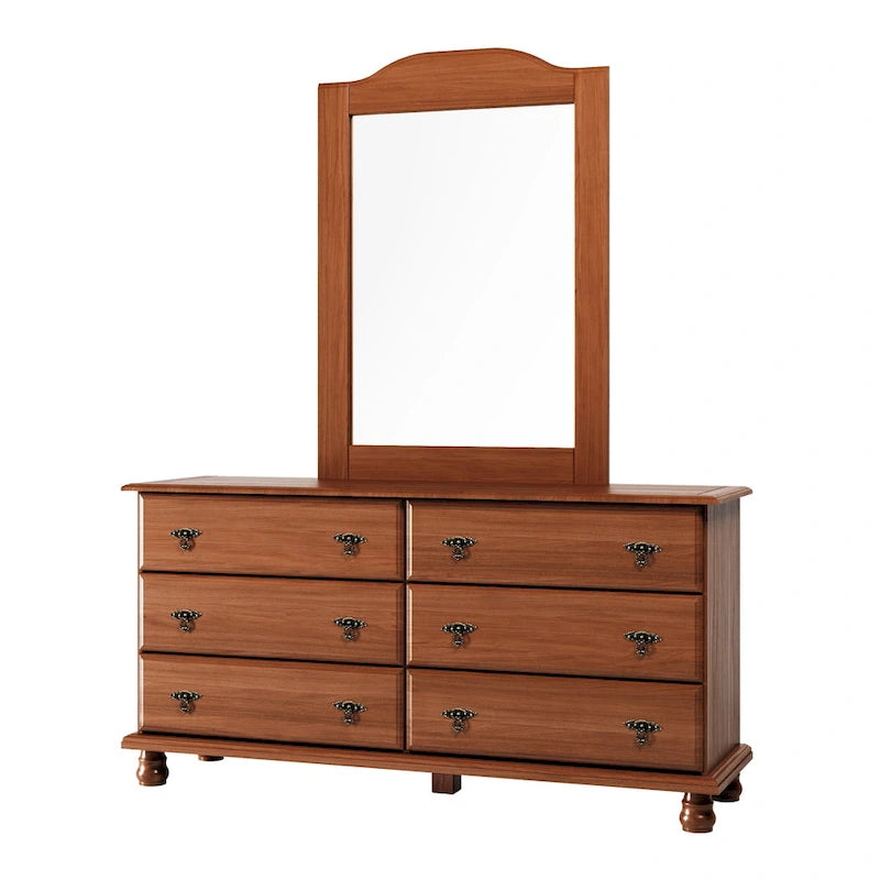 Commode traditionnelle Kyle à 6 tiroirs en bois massif avec miroir en option