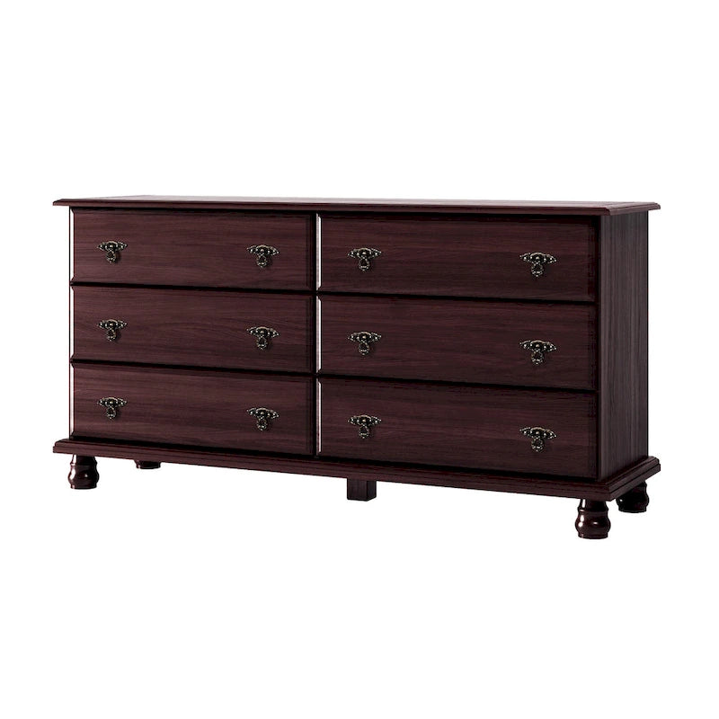 Commode traditionnelle Kyle à 6 tiroirs en bois massif avec miroir en option