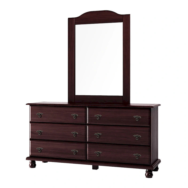 Commode traditionnelle Kyle à 6 tiroirs en bois massif avec miroir en option