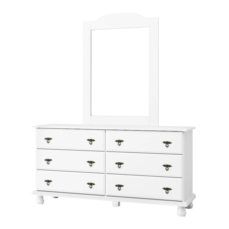 Commode traditionnelle Kyle à 6 tiroirs en bois massif avec miroir en option