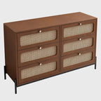 Commode à 6 tiroirs en bois de rotin cannage moderne