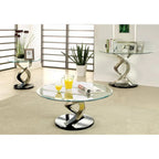 Console de canapé Sele Contemporary Silver en demi-lune, plateau en verre, 45 pouces