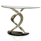 Console de canapé Sele Contemporary Silver en demi-lune, plateau en verre, 45 pouces
