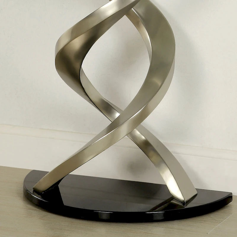 Console de canapé Sele Contemporary Silver en demi-lune, plateau en verre, 45 pouces