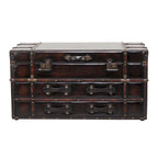 Table basse de rangement 2 tiroirs en similicuir ou tissu lin avec plateau à charnière à boucle - Bleu foncé ou marron - Roche River Decor