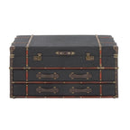 Table basse de rangement 2 tiroirs en similicuir ou tissu lin avec plateau à charnière à boucle - Bleu foncé ou marron - Roche River Decor