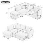82.6 Canapé-lit d'angle en forme de L avec deux ports USB, deux prises de courant et un pouf de rangement mobile, Bei