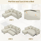 82.6 Canapé-lit d'angle en forme de L avec deux ports USB, deux prises de courant et un pouf de rangement mobile, Bei