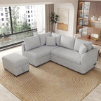 82.6 Canapé-lit d'angle en forme de L avec deux ports USB, deux prises de courant et un pouf de rangement mobile, Bei