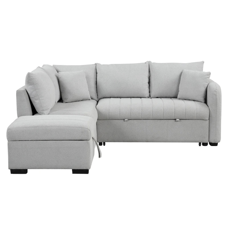 82.6 Canapé-lit d'angle en forme de L avec deux ports USB, deux prises de courant et un pouf de rangement mobile, Bei