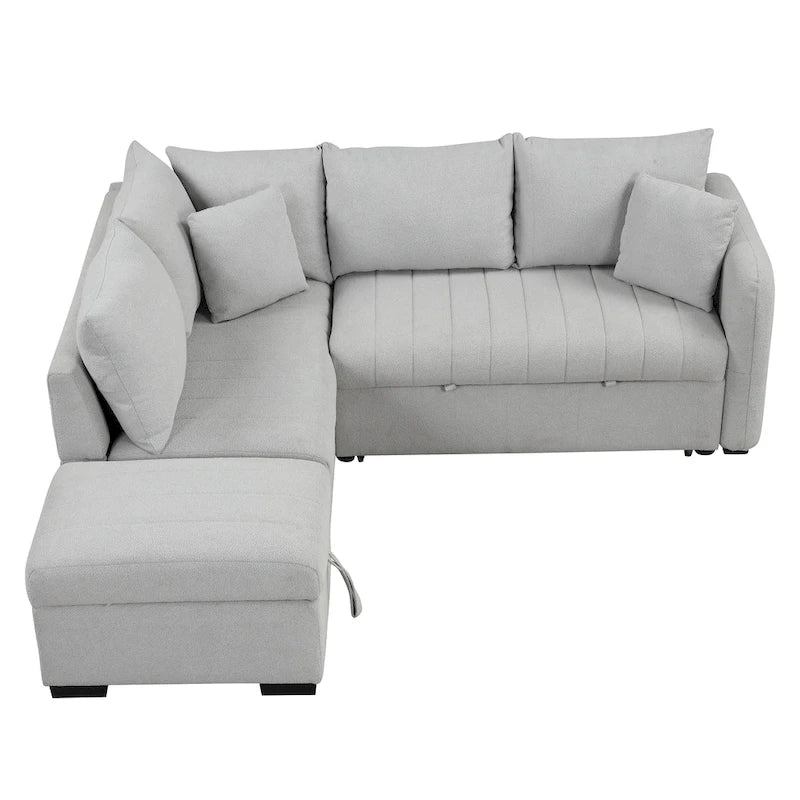 82.6 Canapé-lit d'angle en forme de L avec deux ports USB, deux prises de courant et un pouf de rangement mobile, Bei