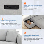 82.6 Canapé-lit d'angle en forme de L avec deux ports USB, deux prises de courant et un pouf de rangement mobile, Bei