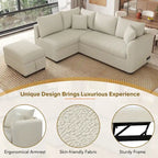 82.6 Canapé-lit d'angle en forme de L avec deux ports USB, deux prises de courant et un pouf de rangement mobile, Bei