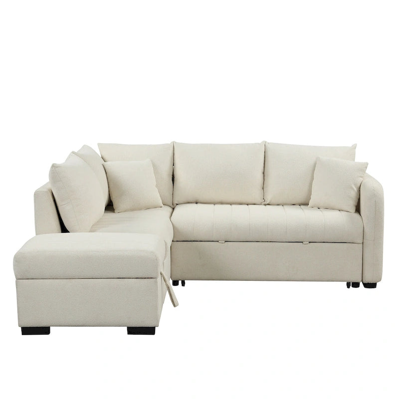 82.6 Canapé-lit d'angle en forme de L avec deux ports USB, deux prises de courant et un pouf de rangement mobile, Bei