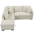 82.6 Canapé-lit d'angle en forme de L avec deux ports USB, deux prises de courant et un pouf de rangement mobile, Bei