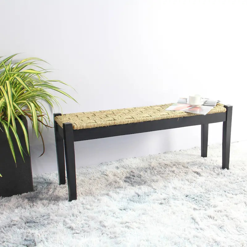 Banc d'intérieur Shambles en bois massif et jonc de mer naturel