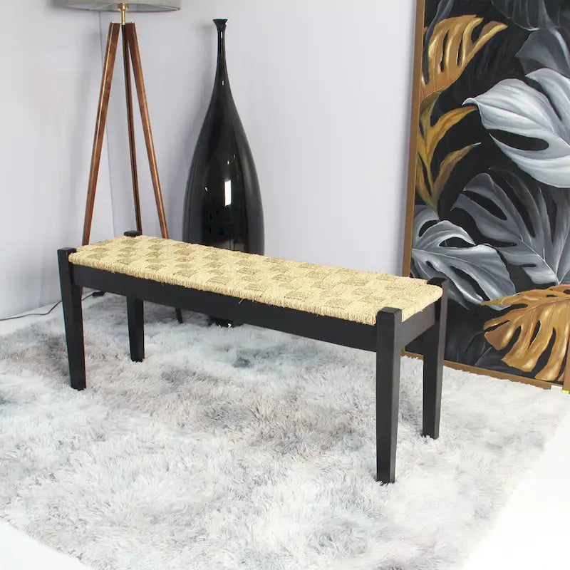 Banc d'intérieur Shambles en bois massif et jonc de mer naturel