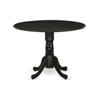 Ensemble table de cuisine - une table à manger ronde et des chaises en tissu de lin bleu, finition brossé noir (option de pièces)