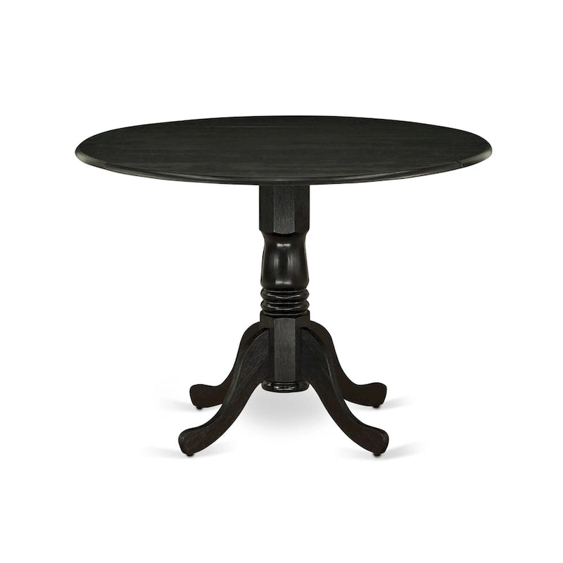 Ensemble table de cuisine - une table à manger ronde et des chaises en tissu de lin bleu, finition brossé noir (option de pièces)
