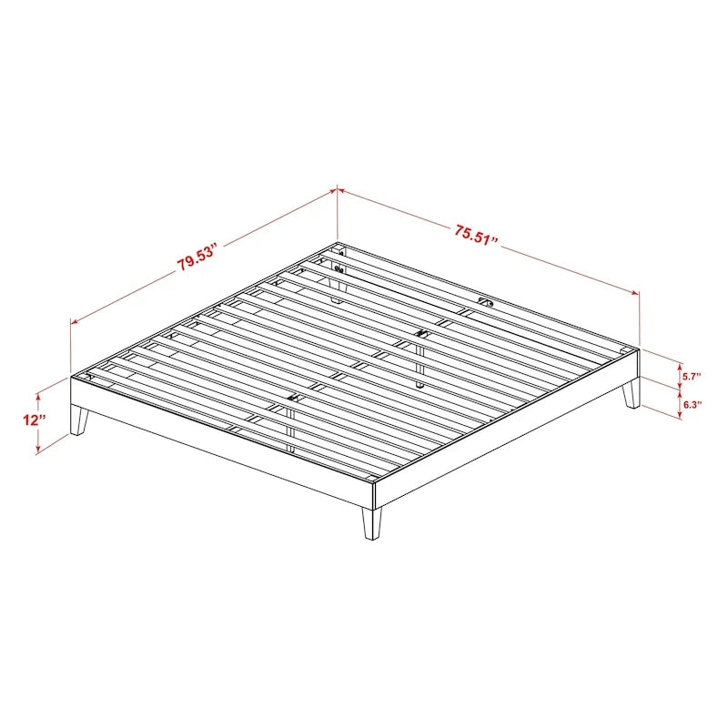 Cadre de lit plateforme King avec 4 pieds en bois massif et 2 pieds centraux supplémentaires (options de couleur du cadre de lit)