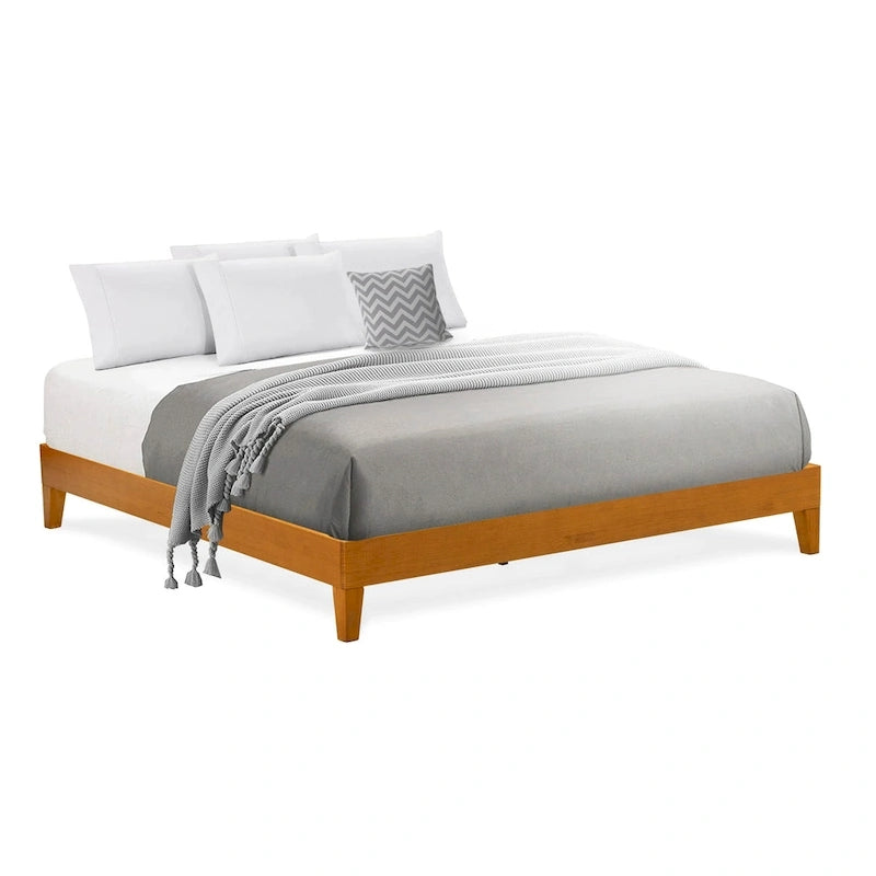 Cadre de lit plateforme King avec 4 pieds en bois massif et 2 pieds centraux supplémentaires (options de couleur du cadre de lit)
