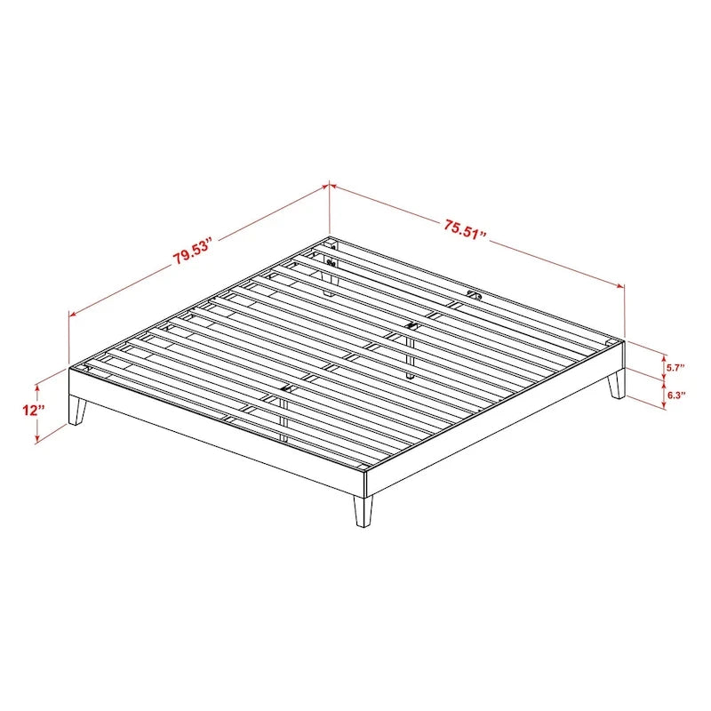 Cadre de lit plateforme King avec 4 pieds en bois massif et 2 pieds centraux supplémentaires (options de couleur du cadre de lit)