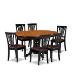 Ensemble de salle à manger 7 pièces - Une table ronde et 6 chaises de salle à manger, noir et cerisier (options de siège)