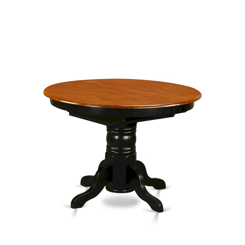 Ensemble de salle à manger 7 pièces - Une table ronde et 6 chaises de salle à manger, noir et cerisier (options de siège)