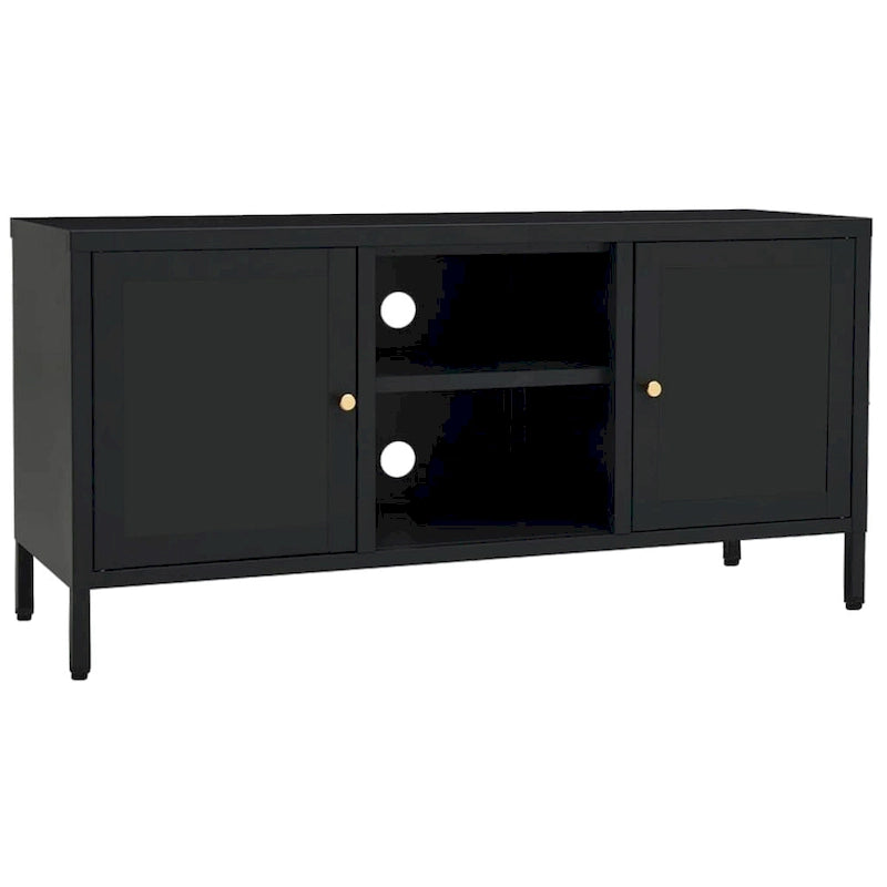 Meuble TV Noir 41.3x13.7x20.4 Acier et verre - 41.3 x 13.7 x 20.4 - 41.3 x 13.7 x 20.4