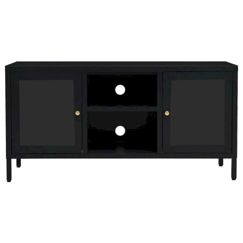 Meuble TV Noir 41.3x13.7x20.4 Acier et verre - 41.3 x 13.7 x 20.4 - 41.3 x 13.7 x 20.4