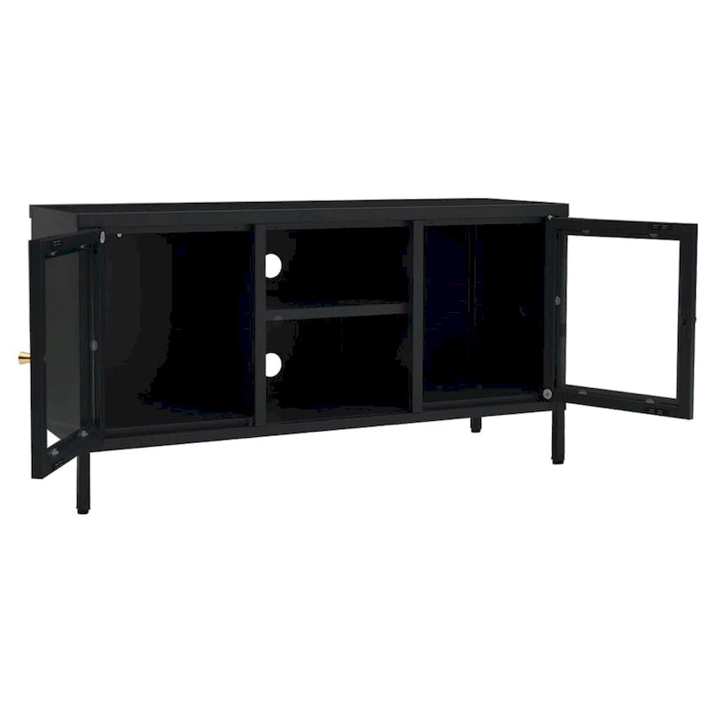 Meuble TV Noir 41.3x13.7x20.4 Acier et verre - 41.3 x 13.7 x 20.4 - 41.3 x 13.7 x 20.4