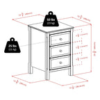 Table de chevet en bois noir avec 3 tiroirs de rangement spacieux - 15,75L x 15,75l x 23,63H