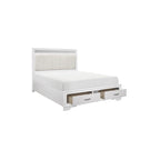 Lit plateforme de rangement Beatrice 4 pièces moderne en similicuir blanc
