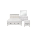 Lit plateforme de rangement Beatrice 4 pièces moderne en similicuir blanc