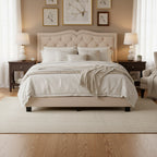 Cadre de lit tapissé Queen Size avec design riveté, lit plateforme moderne en velours avec tête de lit capitonnée