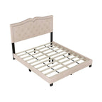 Cadre de lit tapissé Queen Size avec design riveté, lit plateforme moderne en velours avec tête de lit capitonnée