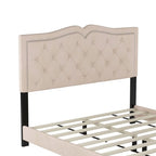 Cadre de lit tapissé Queen Size avec design riveté, lit plateforme moderne en velours avec tête de lit capitonnée
