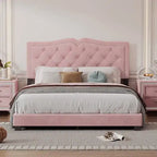 Cadre de lit tapissé Queen Size avec design riveté, lit plateforme moderne en velours avec tête de lit capitonnée