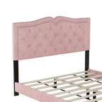 Cadre de lit tapissé Queen Size avec design riveté, lit plateforme moderne en velours avec tête de lit capitonnée