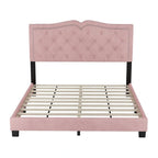 Cadre de lit tapissé Queen Size avec design riveté, lit plateforme moderne en velours avec tête de lit capitonnée