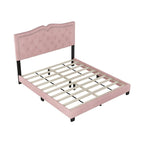 Cadre de lit tapissé Queen Size avec design riveté, lit plateforme moderne en velours avec tête de lit capitonnée