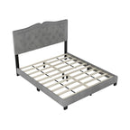 Cadre de lit tapissé Queen Size avec design riveté, lit plateforme moderne en velours avec tête de lit capitonnée