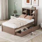 Cadre de lit moderne double avec port USB intégré sur la tête de lit bibliothèque et 2 tiroirs pour chambre à coucher, salon