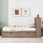 Cadre de lit moderne double avec port USB intégré sur la tête de lit bibliothèque et 2 tiroirs pour chambre à coucher, salon