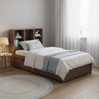 Cadre de lit moderne double avec port USB intégré sur la tête de lit bibliothèque et 2 tiroirs pour chambre à coucher, salon