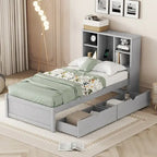 Cadre de lit moderne double avec port USB intégré sur la tête de lit bibliothèque et 2 tiroirs pour chambre à coucher, salon