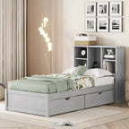 Cadre de lit moderne double avec port USB intégré sur la tête de lit bibliothèque et 2 tiroirs pour chambre à coucher, salon